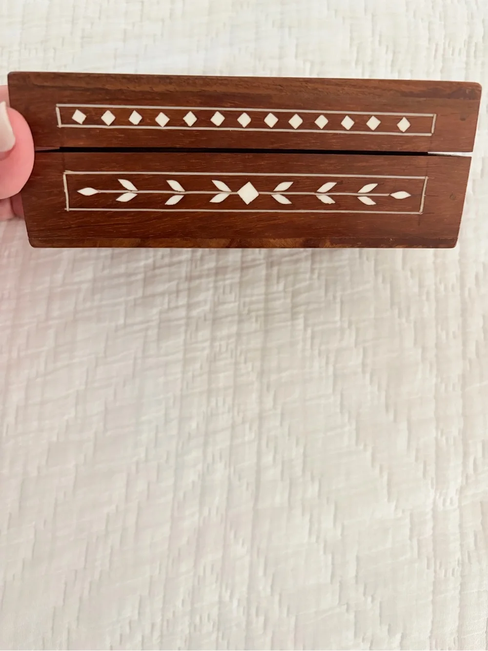 Inlaid Wood Jewelry Box with White Floral Motif made in India